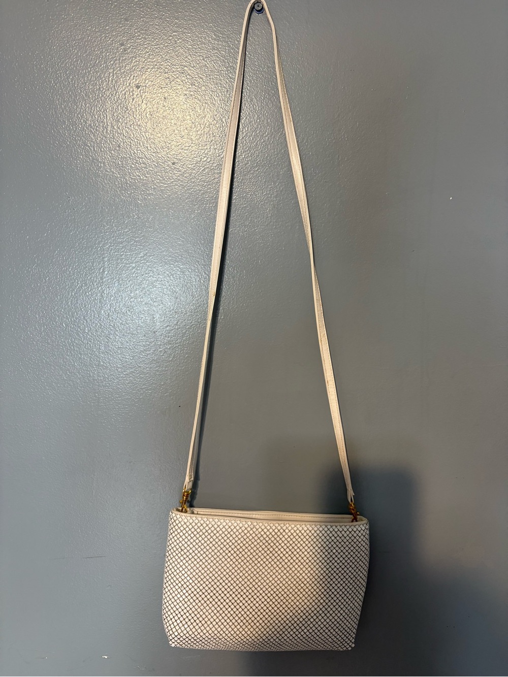 Whiting & Davis Cream Woven Crossbody with Gold Hardware
